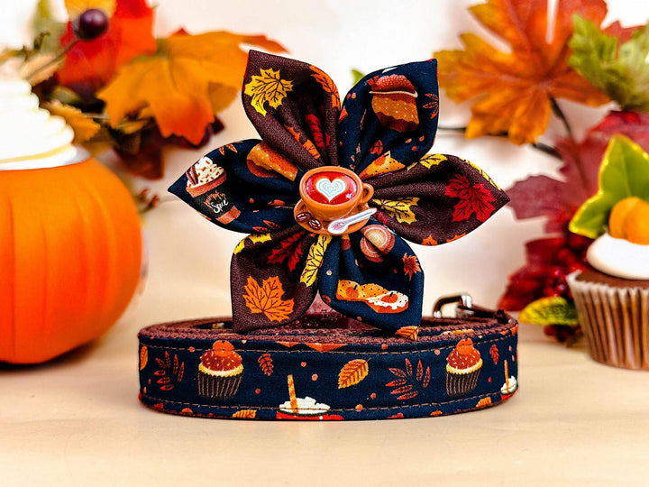 Fall pumpkin spice latte dog collar flower/ Autumn coffee pie cupcake dog collar