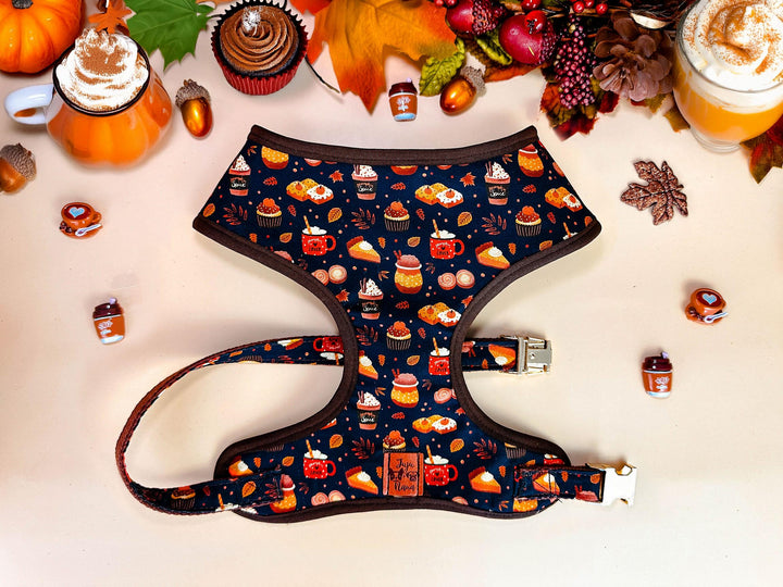 Dog harness - Autumn coffee latte and cupcakes