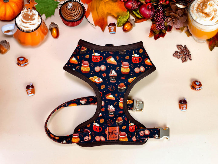 Dog harness - Autumn coffee latte and cupcakes