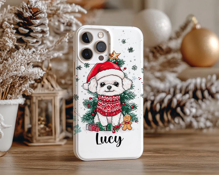 custom Christmas poodle maltes bichon phone case/ winter white black fawn dog phone cover/ samsung iphone magsafe case/ gift for dog lover