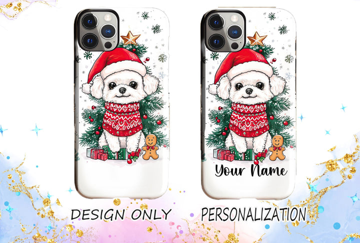 custom Christmas poodle maltes bichon phone case/ winter white black fawn dog phone cover/ samsung iphone magsafe case/ gift for dog lover