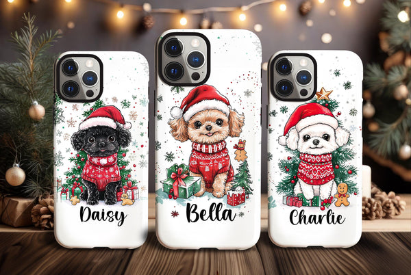 custom Christmas poodle maltes bichon phone case/ winter white black fawn dog phone cover/ samsung iphone magsafe case/ gift for dog lover