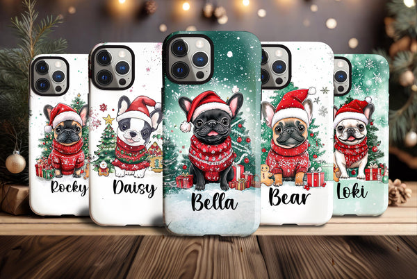 custom Christmas french bulldog phone case/ winter frenchie phone cover/ samsung iphone case/ Christmas gift for dog lover owner her him