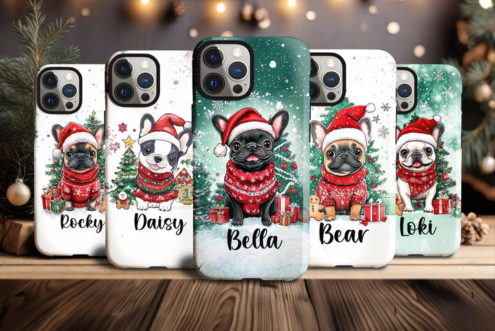 custom Christmas french bulldog phone case/ winter frenchie phone cover/ samsung iphone case/ Christmas gift for dog lover owner her him