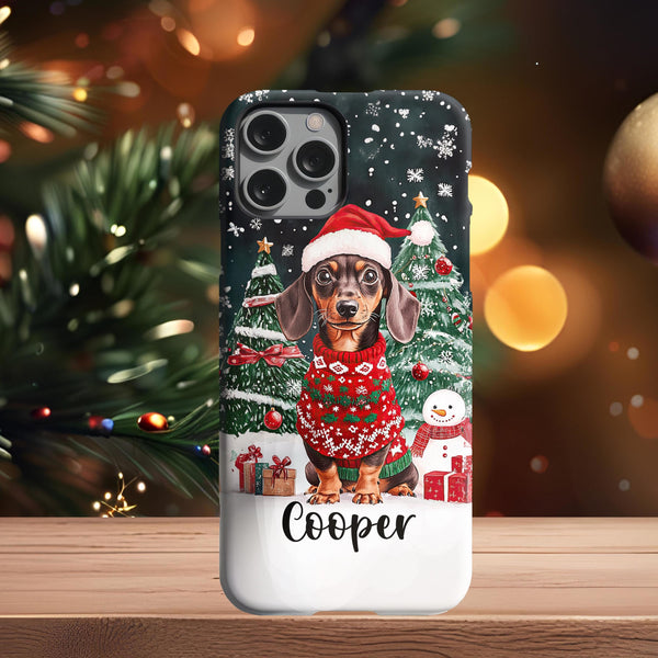 Personalized Christmas dachshund dog Iphone case/ custom Christmas gift for dog owner lover her/ Samsung 25 iphone 16 magsafe phone cover