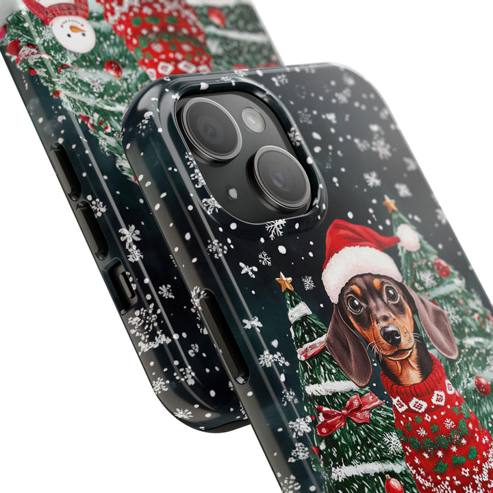 Personalized Christmas dachshund dog Iphone case/ custom Christmas gift for dog owner lover her/ Samsung 25 iphone 16 magsafe phone cover