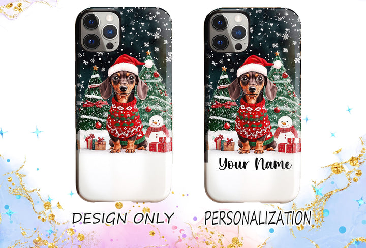 Personalized Christmas dachshund dog Iphone case/ custom Christmas gift for dog owner lover her/ Samsung 25 iphone 16 magsafe phone cover