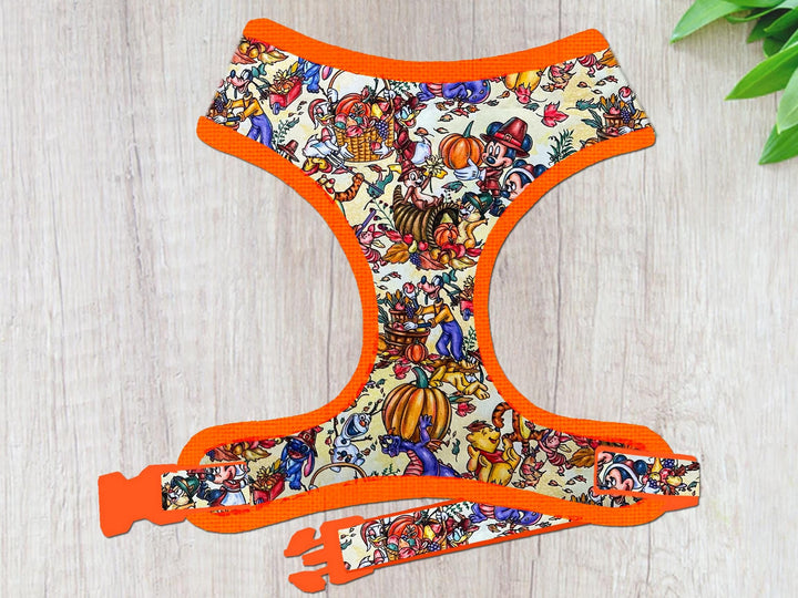 Fall thanksgiving dog harness vest/ harvest pumpkin patch dog harness/ autumn winnie the pooh harness/ mickey stitch harness gift accessory