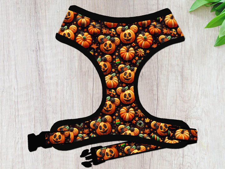 Halloween mickey pumpkin dog harness vest/ Fall jack o lantern dog harness/ Spooky Autumn dog harness/ boy girl black orange dog harness