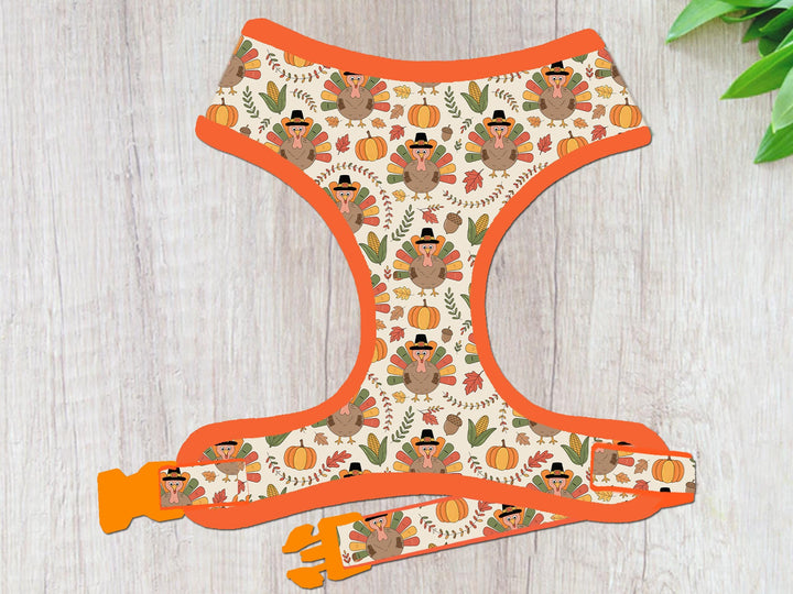 Thanksgiving turkey dog harness vest/ Fall harvest dog harness/ autumn pumpkin harness/ custom holiday boy girl harness pet accessories