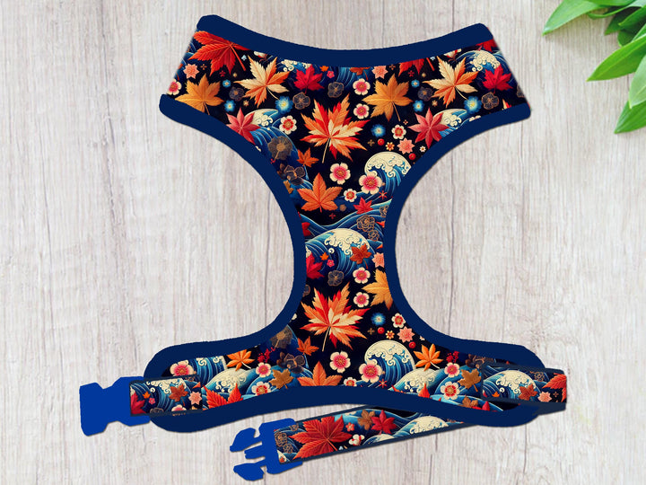 Fall Japanese mountain floral dog harness vest/ kimono autumn shiba dog harness/ cherry blossom flower dog harness/ harvest pet accessories