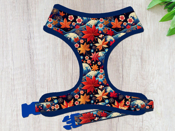 Fall Japanese mountain floral dog harness vest/ kimono autumn shiba dog harness/ cherry blossom flower dog harness/ harvest pet accessories
