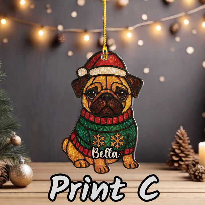 Christmas Black Pug Ornament decor/ custom Pug dog car ornament/ acrylic Christmas Gift present for dog mom lover dad/ personalized gift