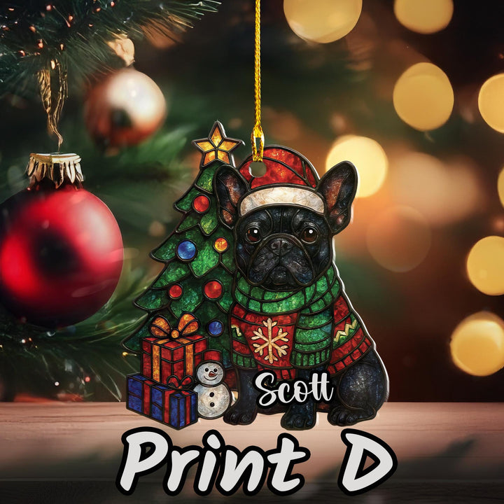 Blue Pied French Bulldog Christmas Ornament – Custom Frenchie Acrylic Gift - Boston terrier ornament - car ornament