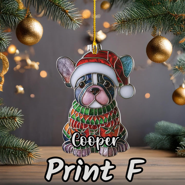 Christmas black white pied French bulldog Ornament/ Custom Boston Terrier ornament/ acrylic Frenchie car decor/ Gift for dog mom lover