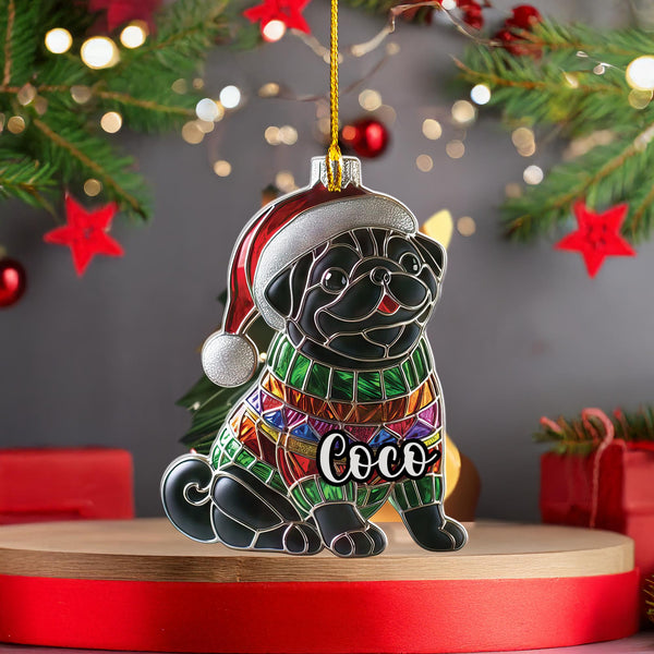 Christmas Black Pug Ornament decor/ custom Pug dog car ornament/ acrylic Christmas Gift present for dog mom lover dad/ personalized gift