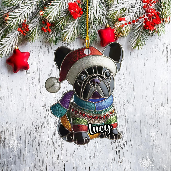 Black French Bulldog Christmas Ornament – Personalized Acrylic Frenchie Gift