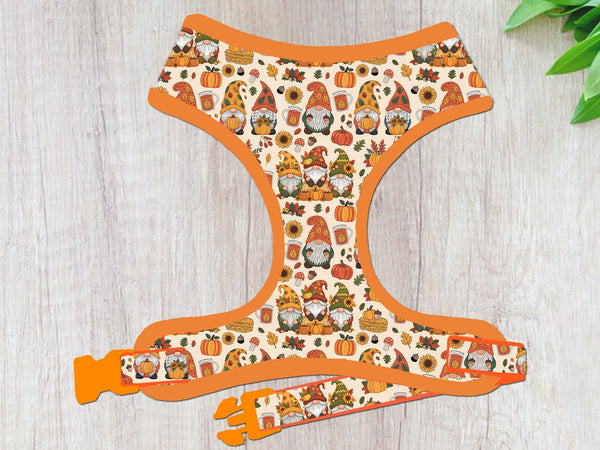 Thanksgiving gnome dog harness vest/ Fall harvest dog harness/ autumn pumpkin harness/ custom holiday boy girl harness pet accessories
