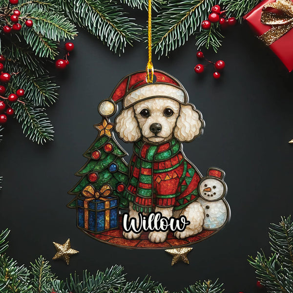 Christmas white poodle Ornament/ custom maltese doodle dog christmas car decor/ first Christmas puppy memorial Gift for dog mom dad