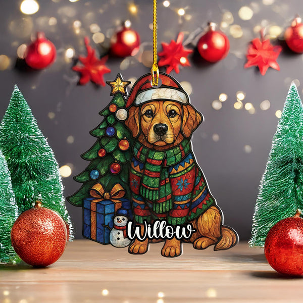 Custom Christmas golden retriever acrylic Ornament/ personalized holiday goldie car decor/ first Christmas Gift present for dog mom lover