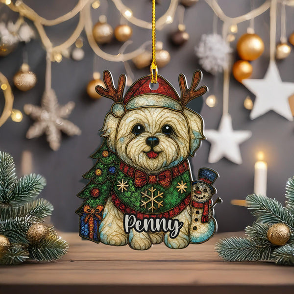 Christmas mailtese dog Ornament/ custom poodle doodle dog christmas car decor/ first Christmas puppy memorial Gift for dog mom dad