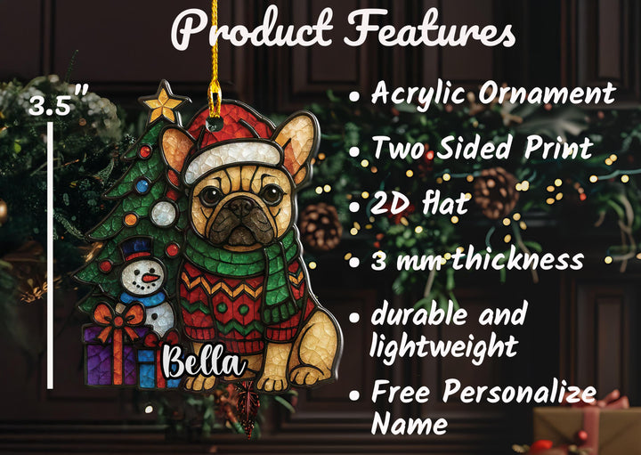 Custom Christmas Fawn Pug acrylic Ornament/ Pug puppy car decor/ first Christmas Gift personalized/ present for dog mom pet lover dad