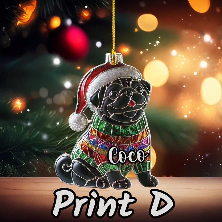 Christmas Black Pug Ornament decor/ custom Pug dog car ornament/ acrylic Christmas Gift present for dog mom lover dad/ personalized gift