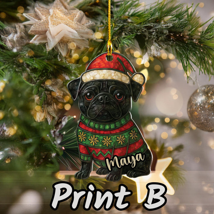 Christmas Black Pug Ornament decor/ custom Pug dog car ornament/ acrylic Christmas Gift present for dog mom lover dad/ personalized gift