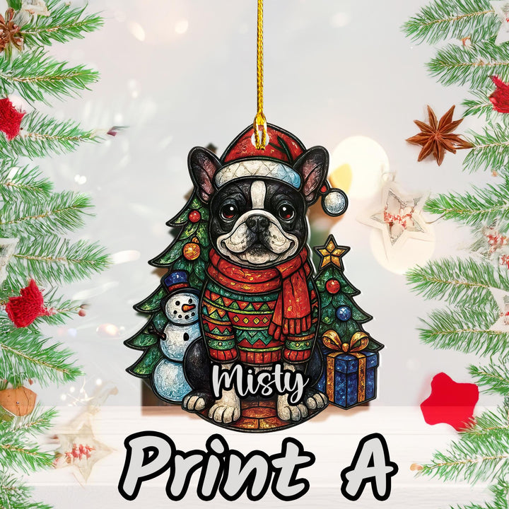 Blue Pied French Bulldog Christmas Ornament – Custom Frenchie Acrylic Gift - Boston terrier ornament - car ornament