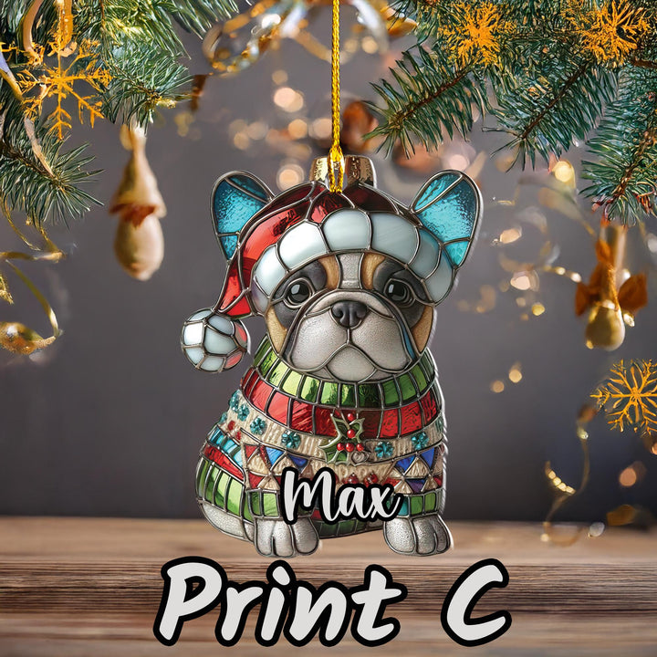 Blue Pied French Bulldog Christmas Ornament – Custom Frenchie Acrylic Gift - Boston terrier ornament - car ornament