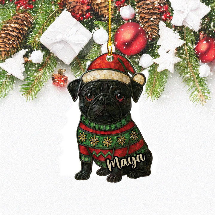 Black Pug Christmas Ornament – Personalized Dog Car Decor Gift
