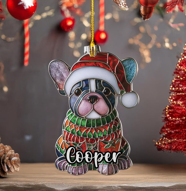 Blue Pied French Bulldog Christmas Ornament – Custom Frenchie Acrylic Gift - Boston terrier ornament - car ornament