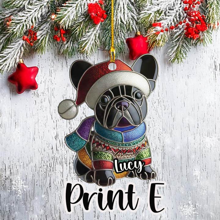 Blue Pied French Bulldog Christmas Ornament – Custom Frenchie Acrylic Gift - Boston terrier ornament - car ornament