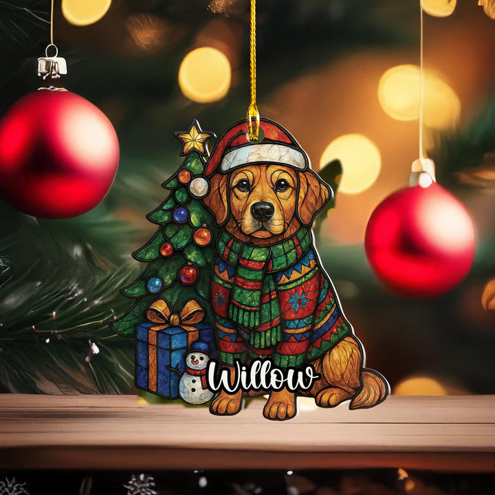 Custom Christmas golden retriever acrylic Ornament/ personalized holiday goldie car decor/ first Christmas Gift present for dog mom lover