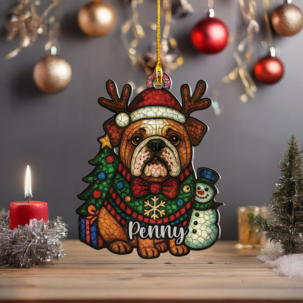 Christmas English bulldog Ornament/ custom christmas car decor/ personalized pet loss memorial present/ Christmas Gift for dog mom lover dad