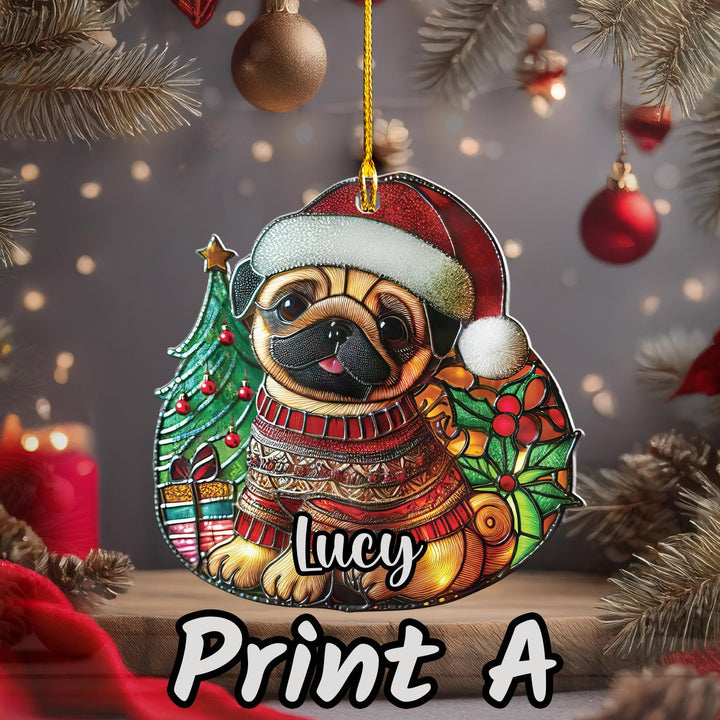 Black Pug Christmas Ornament – Personalized Dog Car Decor Gift