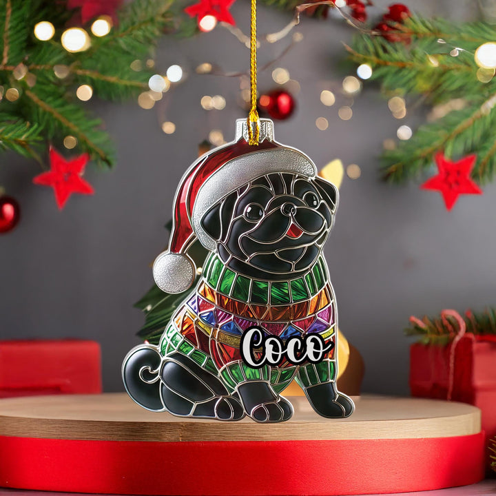 Christmas Black Pug Ornament decor/ custom Pug dog car ornament/ acrylic Christmas Gift present for dog mom lover dad/ personalized gift