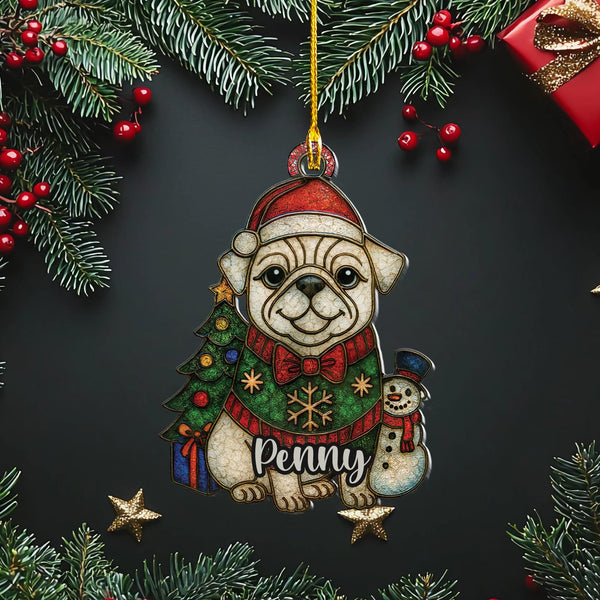 Christmas white Pug Ornament decor/ custom Pug dog car ornament/ Christmas Gift present for dog mom lover dad/ personalized pet loss gift