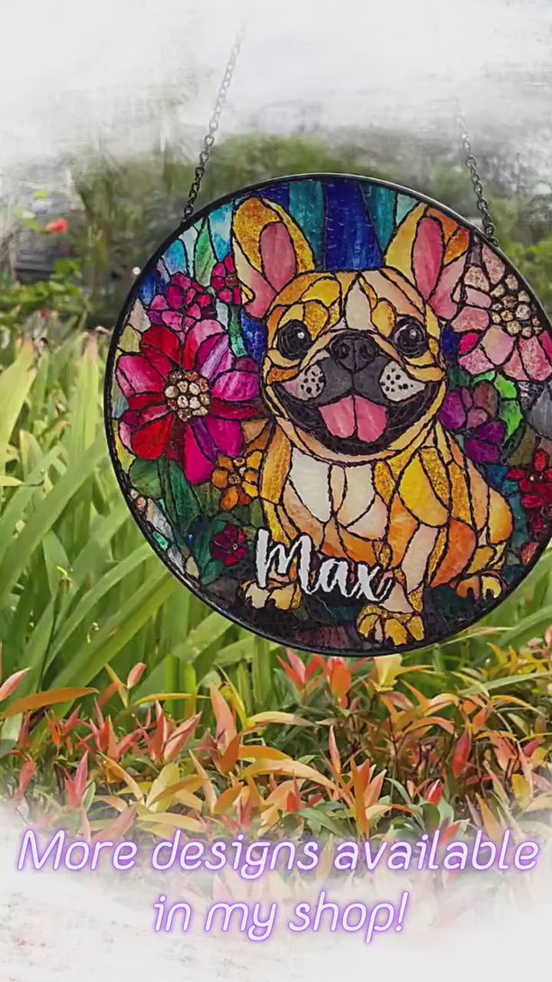 White Poodle Floral Stained Glass Suncatcher/ Personalized Memorial Window Decor/ pet loss gift for dog lover owner mom dad