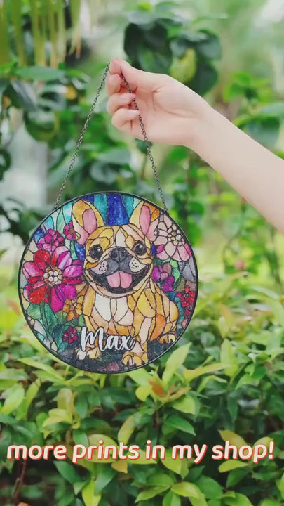Christmas Fawn Pug Stained Glass Suncatcher ornament/ Custom Christmas window home decor/  memorial Gift for dog Lover mom gift for her