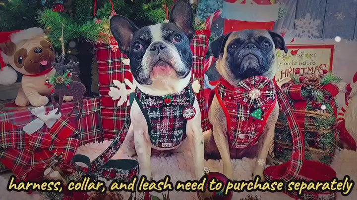 Christmas Plaid dog collar flower/ red tartan dog collar bow tie