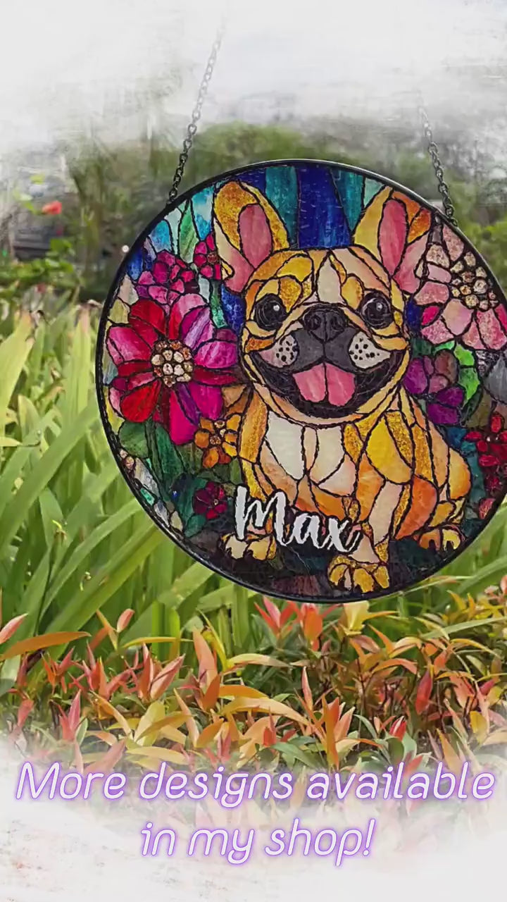 French Bulldog Stained Glass memorial Suncatcher/ Personalized Pet Name Gift for Frenchie dog Lovers/ home window Decor/ gift for her him