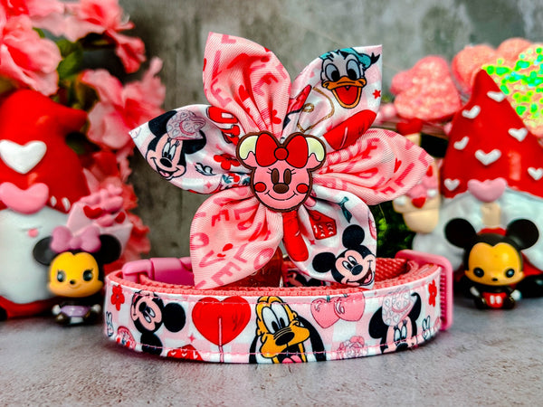 Valentine dog collar with flower - Mouse Love