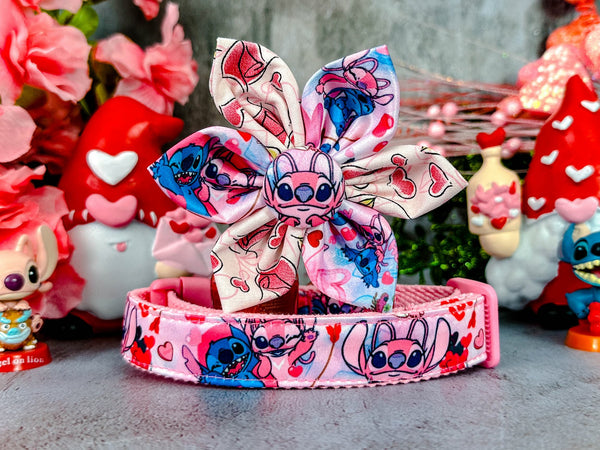Valentine dog collar with flower - Aliens Love