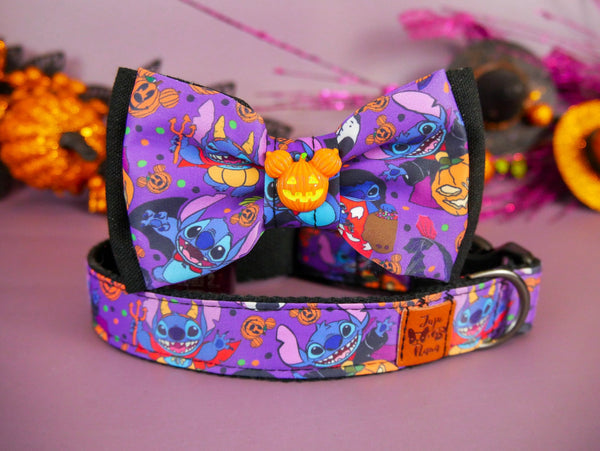 Halloween dog collar with bow tie - Trick or treat