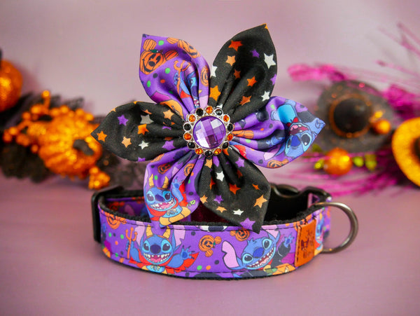Halloween dog collar with flower - Trick or treat