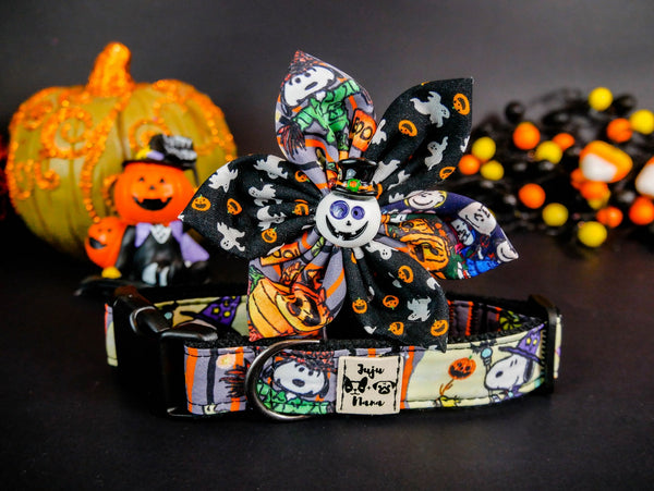 Halloween dog collar with flower - Stripes party