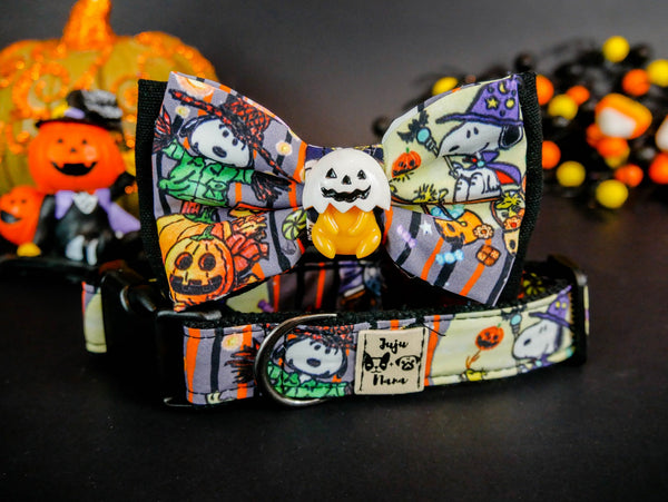 Halloween dog collar with bow tie - Stripes Party