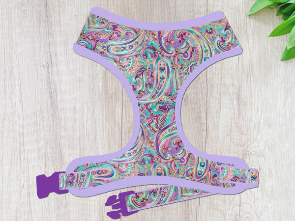 Elegant purple paisley dog harness