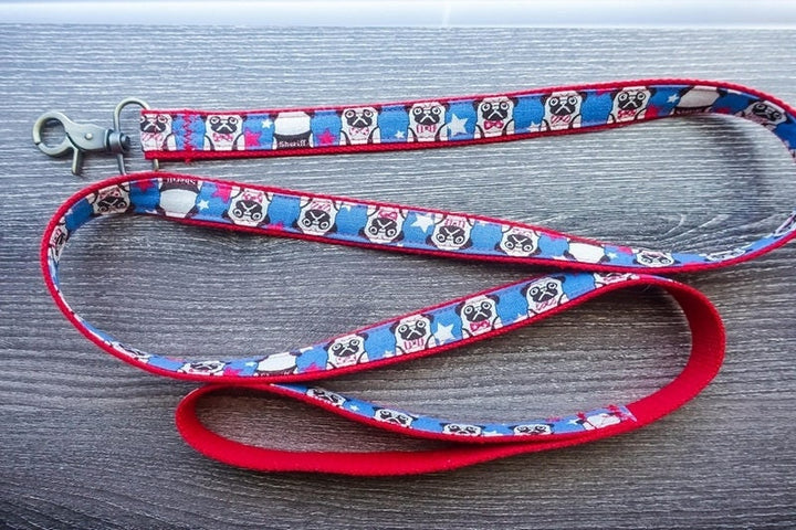 Boy Pug harness vest leash set, Dog collar bow, Gift for dog, Puppy harness and leash, Blue star dog harness, Adjustable step in harness